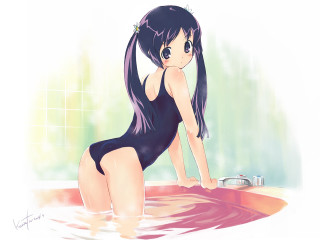 Girl bathing suit kneeling water - a bathtub free wallpaper