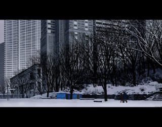 Snowy park urban people trees - free city wallpaper