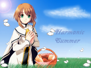 Girl basket food grass sky - official art free wallpaper for desktop