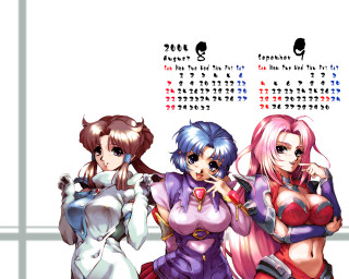 Anime calendar 3girls blue brown - a calendar free wallpaper