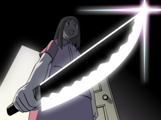 Woman sword star cross backlighting - the wall behind her free wallpaper