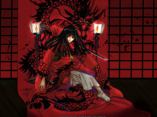 Woman red dress dragon lamp - ayako rokkaku free wallpaper for desktop