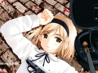 Girl hat gun blood suitcase - a manga drawing free wallpaper for desktop