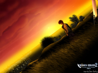 Man sunset field red sky - a painting of a man free wallpaper