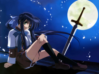 Girl sitting sword fullmoon anime - a sword free wallpaper