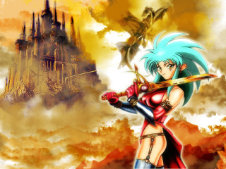 Fantasy woman sword castle dragon - epic fantasy free wallpaper