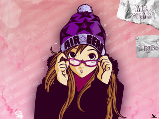 Girl beanie glasses purple hat - pop surrealism free wallpaper