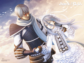 Anime couple cloudy sky birds - overhead free wallpaper
