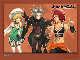 Three anime girls hack g - a background free wallpaper