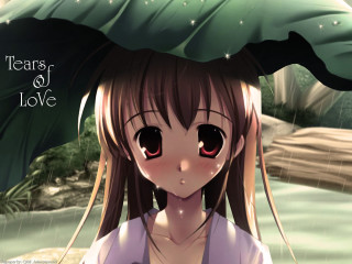 Girl green umbrella tears love 2 - sots art free wallpaper