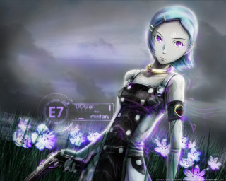 Girl blue hair gun flower - cyberpunk art free wallpaper