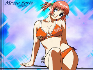 Cartoon woman bikini sitting outdoors - a ledge free wallpaper