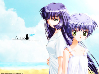 Anime girls beach sky clouds - blue sky free wallpaper