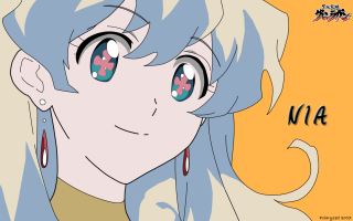Cartoon bluehair bigeyes smile nia - flat color free wallpaper