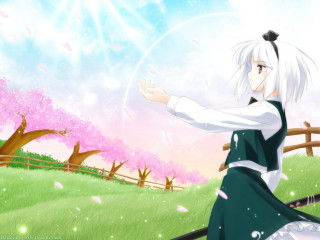 Green dress sword flowers anime - neoromanticism free wallpaper