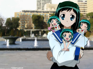 Woman child fountain buildings aqua - sakimi chan free wallpaper