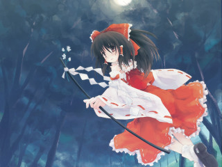 Girl red dress sword forest - full free wallpaper