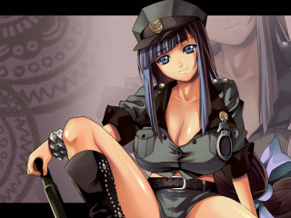 Police girl anime blue eyes - a gun free wallpaper