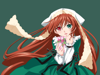 Girl red hair green dress - a white hat free wallpaper