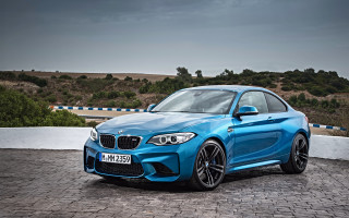 Blue bmw car brick road - a blue bmw car free wallpaper