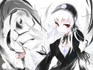 Silver hair gothic lolita portrait - white hair free wallpaper