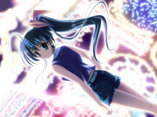 Girl pony tail hologram skyward - holography free wallpaper