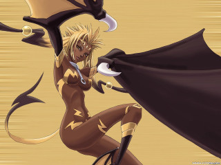 Demon girl blonde horns wings - a costume free wallpaper