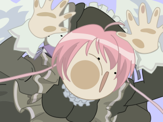 Pink hair cartoon character black - white collar free wallpaper
