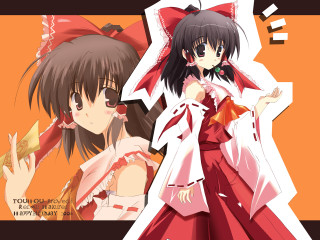 Anime girls red white rayonism - an orange background free wallpaper