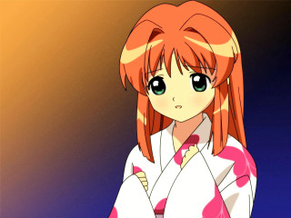 Anime girl redhair greeneyes fireworks - shirt free wallpaper