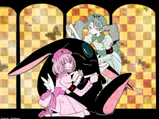 Anime couple checkered background rabbit - a storybook illustration free wallpaper