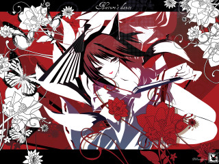 Woman bow flowers kimono red - a bow free wallpaper