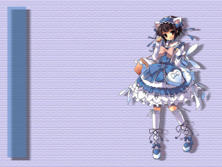 Anime girl blue dress cat - a blue ribbon free wallpaper