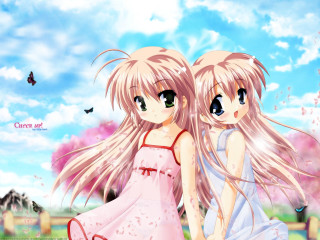 Anime girls butterfly sky blue - lyco art free wallpaper