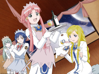 Anime girls tray wine moon - official art free wallpaper for desktop