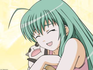 Green hair smiling girl anime - a cell phone free wallpaper