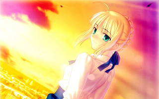Anime girl blonde blueseyes sunset - ufotable free wallpaper