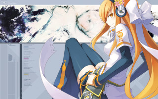 Anime girl long hair headphones - a computer screen free wallpaper