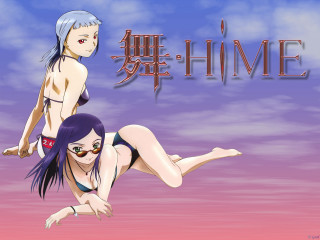 Floating anime girls sky bikini - a sky background behind them free wallpaper