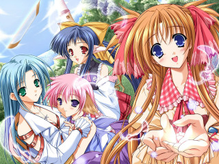 Anime girls field fox ears - a group of anime girls free wallpaper