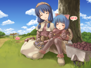 Anime characters grass tree pigs - the grass next free wallpaper
