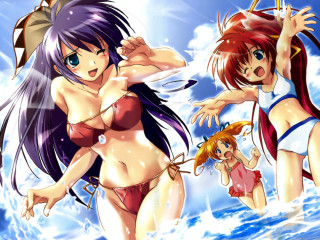 Three anime girls bathing suits - suit free wallpaper