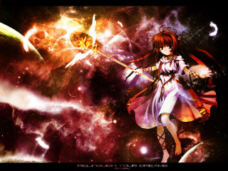 Space girl sword cat aurora - her shoulder free wallpaper