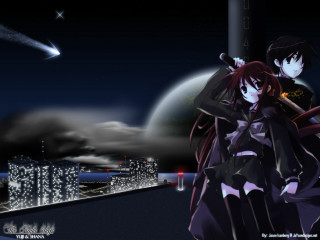 Anime city night shootingstar aurora - two anime character free wallpaper