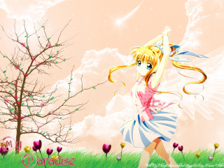 Girl dress field flowers sunset - a pink sky free wallpaper