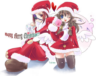 Christmas anime girls santa reindeer - merry free wallpaper