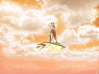 Sky girl surfboard clouds mountain - cloud behind her free wallpaper
