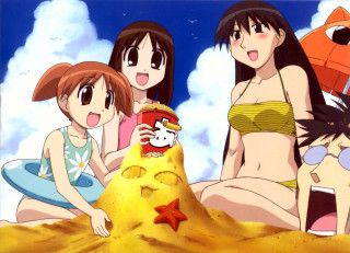 Beach girls sandcastle hello kitty - a group of girls free wallpaper