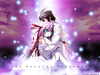 Anime couple hug purple sky - the background free wallpaper