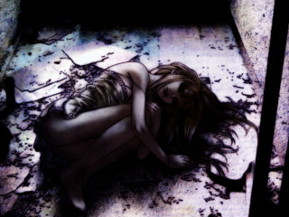 Gothic anime woman knife blood - her hand and a knife free wallpaper